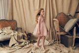 Pink silk organza flower girl dress with pleats