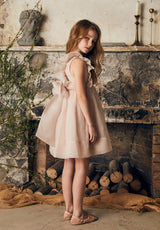 Pink silk organza flower girl dress with pleats