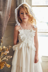 White tulle flower girl tutu dress with ruffles