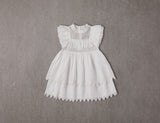 Above knee white Victorian cotton birthday dress with ruffles
