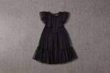 Black tulle flower girl dress with a ruffle collar