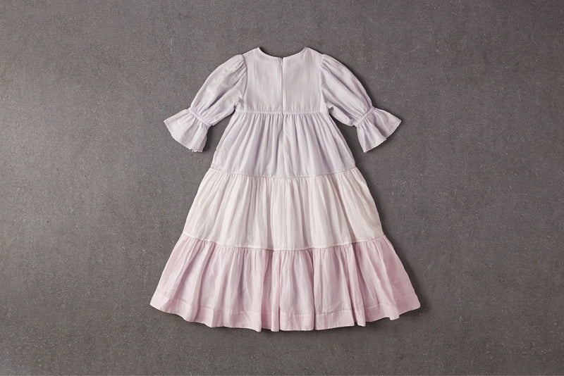Tiered maxi cotton silk birthday dress in pastel