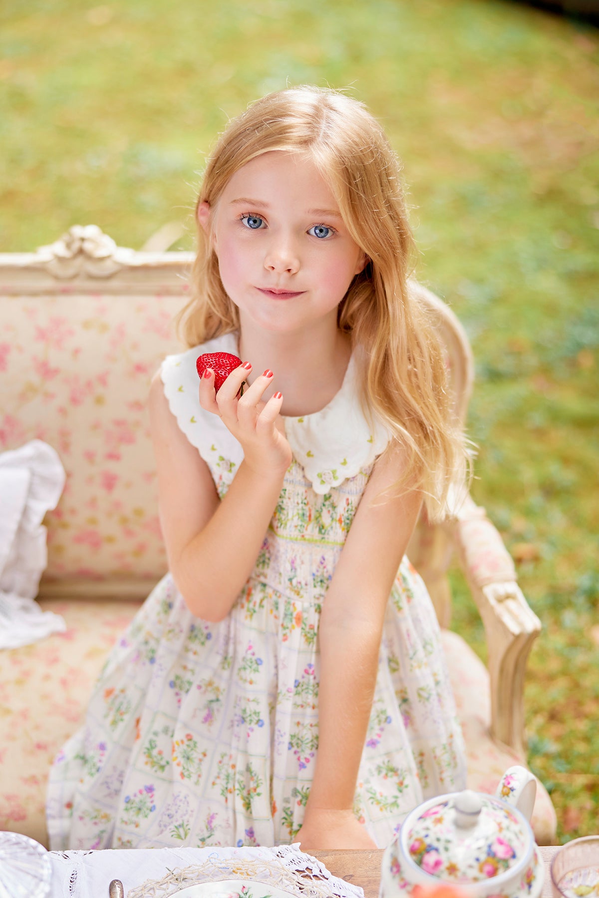 Bebe Dress | Cream floral cotton birthday dress with embroidery