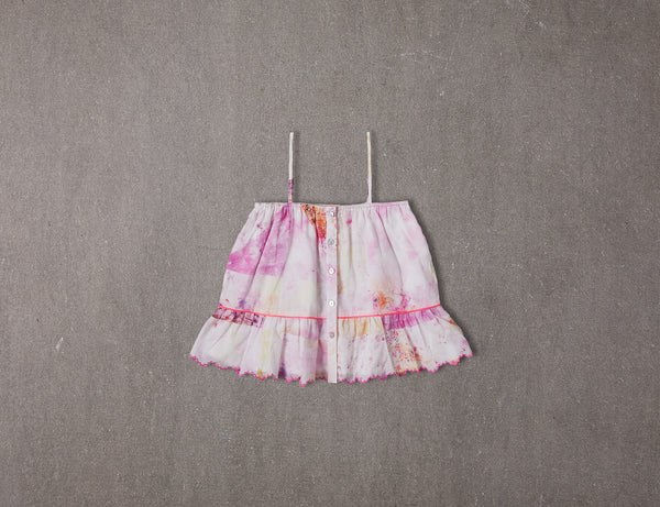 Pink tie dye cotton summer top with straps and embroidery