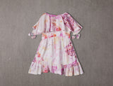 Knee length pink tie dye cotton birthday dress with asymmetrical skirt