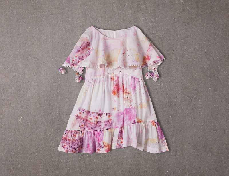 Knee length pink tie dye cotton birthday dress with asymmetrical skirt