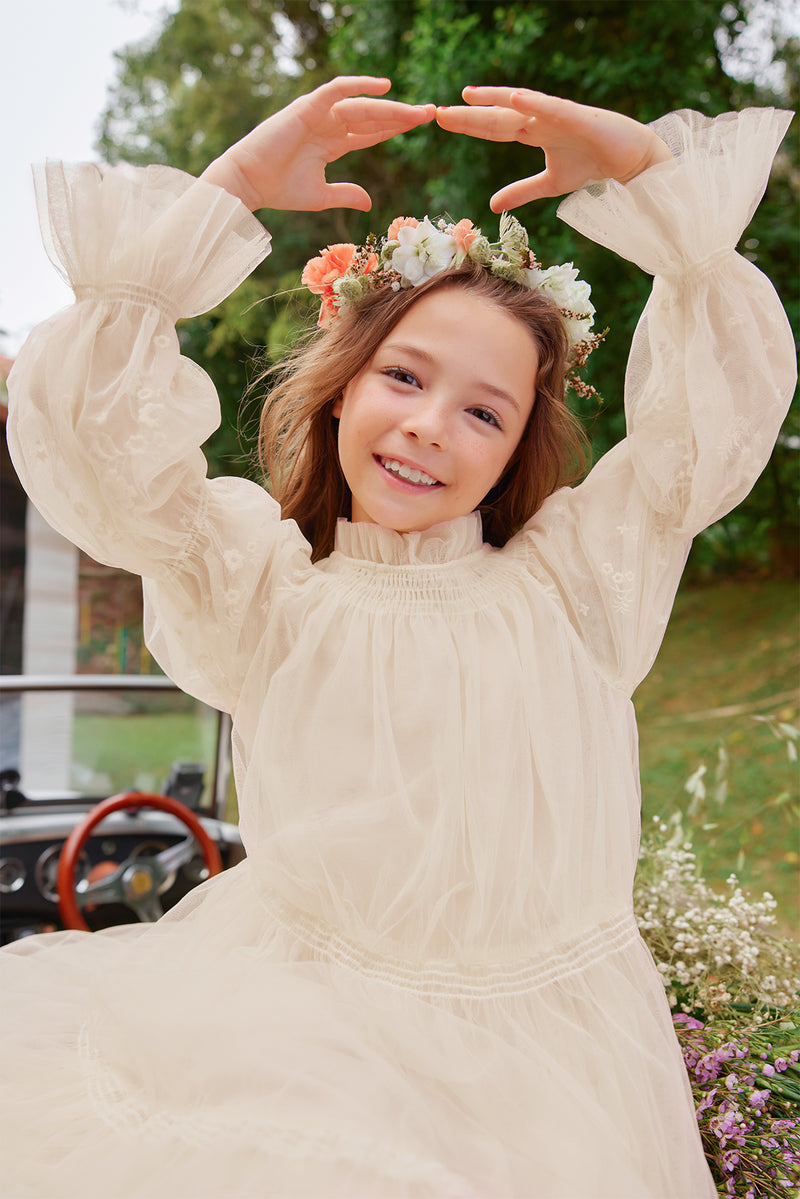 Esther Dress | Flower girl Dress with embroidered puffed sleeves in pink tulle 14 Esther Dress | Flower girl Dress with embroidered puffed sleeves in pink tulle 14