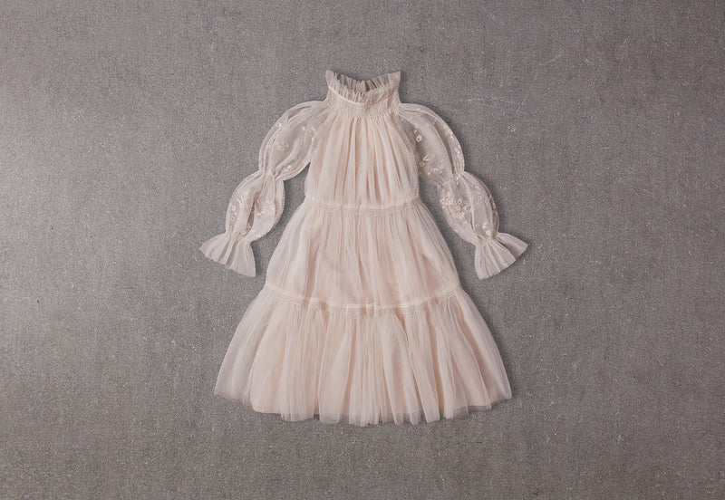 Esther Dress | Flower girl Dress with embroidered puffed sleeves in pink tulle 14 Esther Dress | Flower girl Dress with embroidered puffed sleeves in pink tulle 14