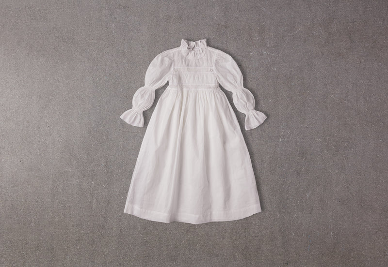 White cotton flower girl dress with puff sleeves