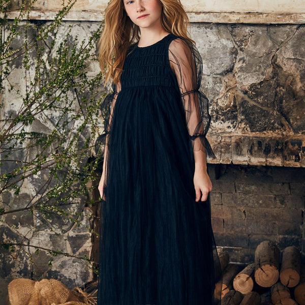 figLondon cotton tulle puff BL ブラック AW Hope Dress, Black Tulle Ankle Length Straight Neckline New