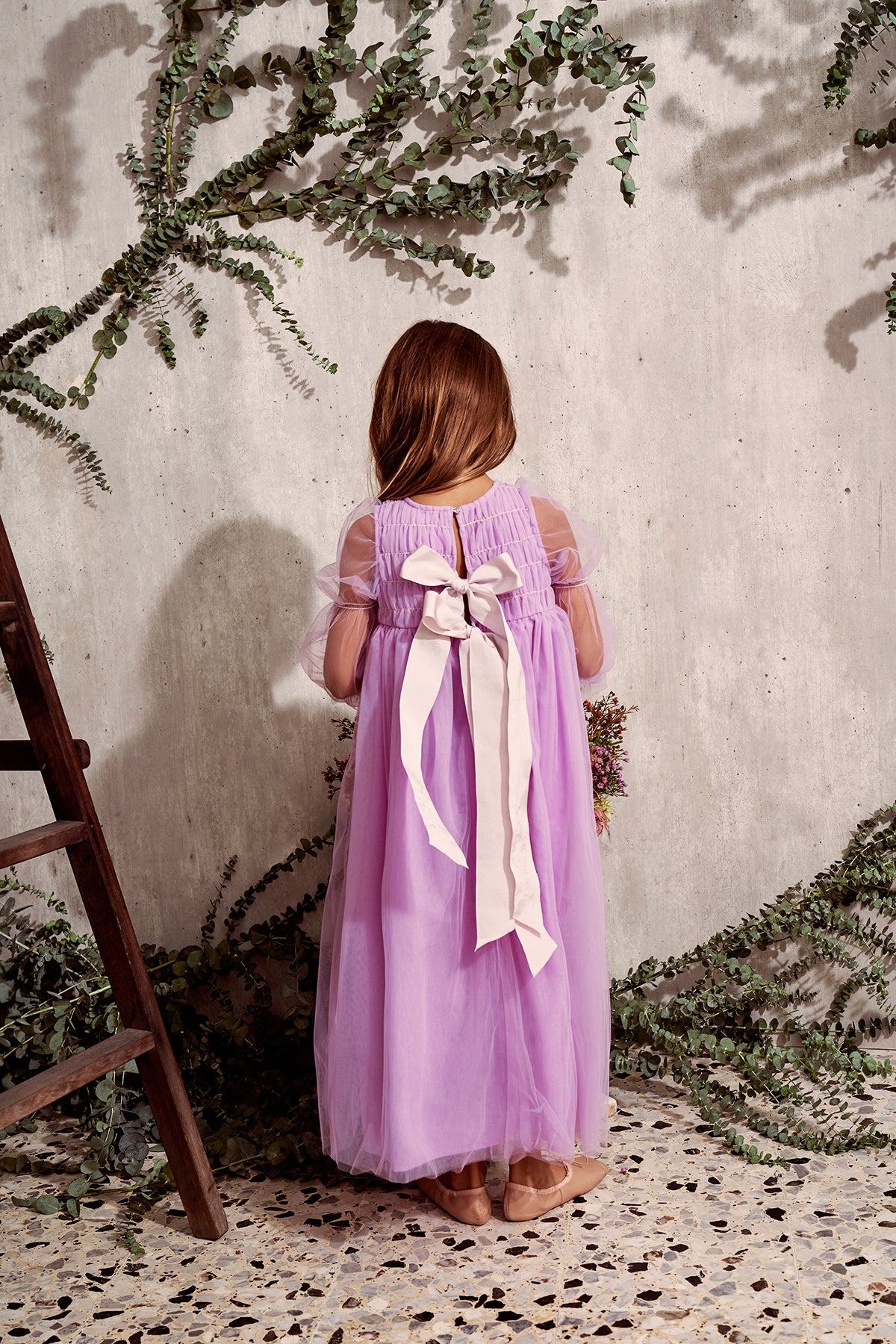 Isabella Dress | Maxi purple tulle birthday dress with smocking
