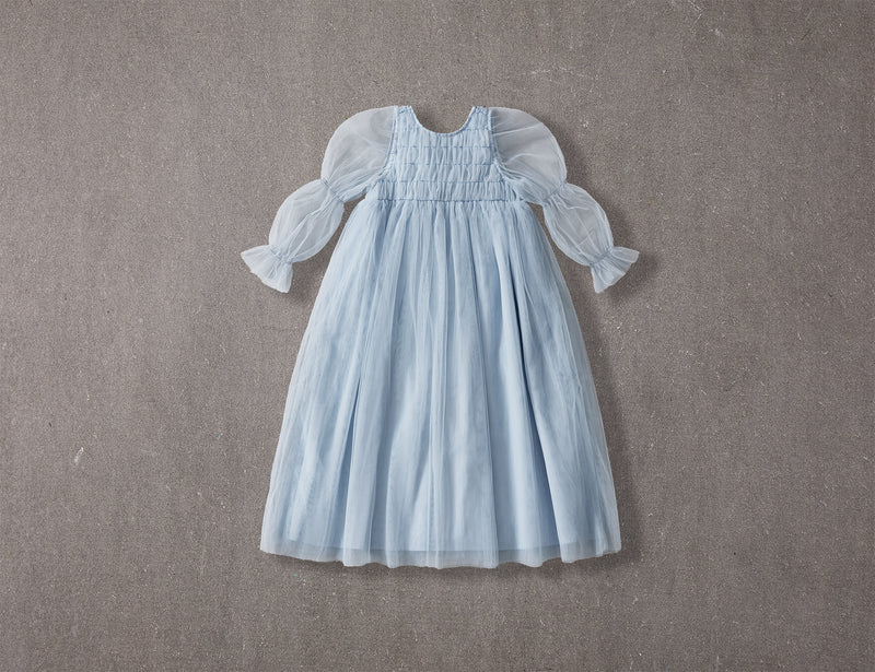 ash blue dress Ash Blue Floral Embroidery Structured Pleated Silk Gown