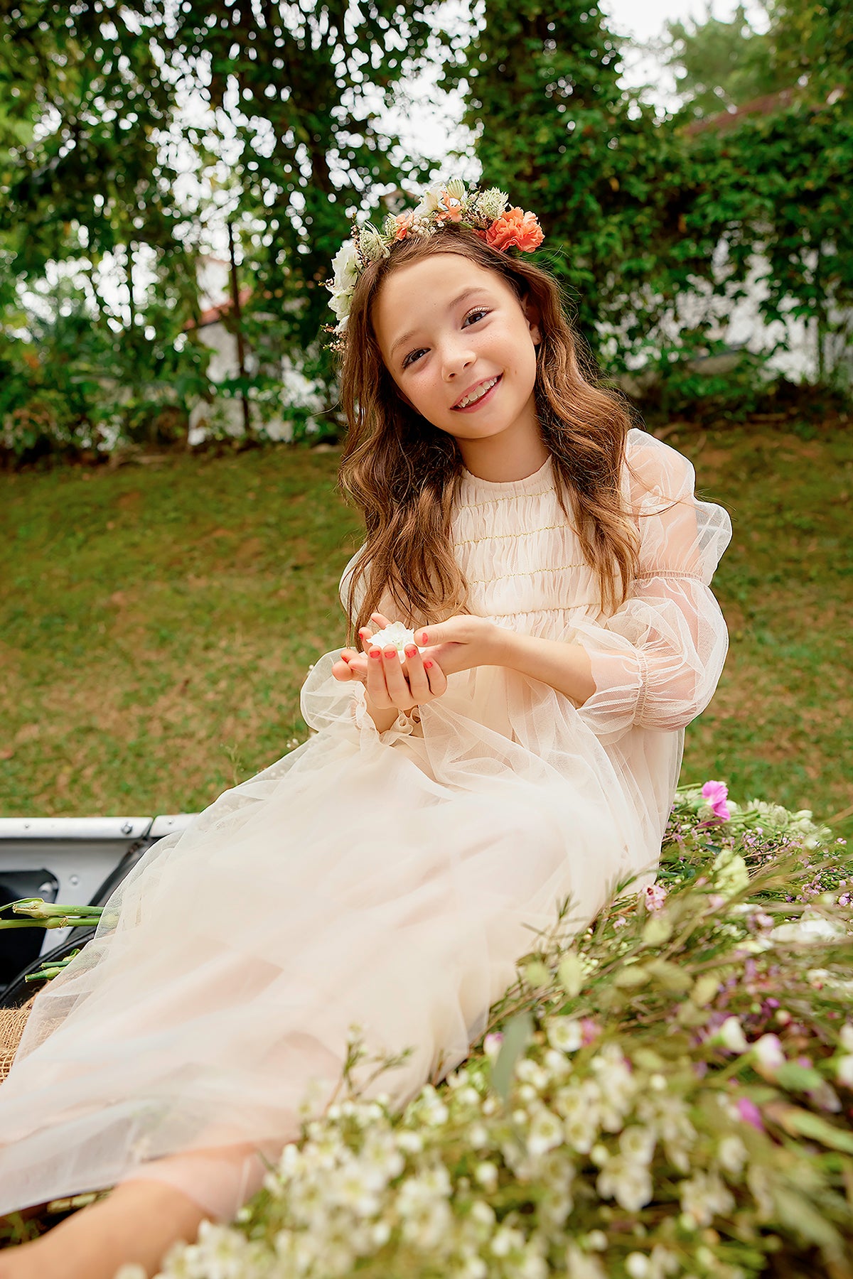 Isabella Dress | Maxi pink tulle flower girl Dress with smocking 3 Isabella Dress | Maxi pink tulle flower girl Dress with smocking 3