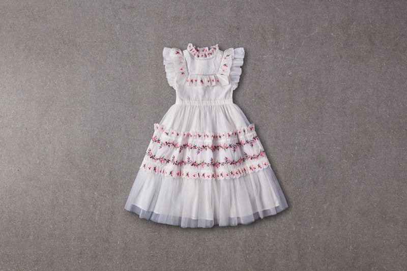 white and pink embroidered dress Milky Rose Gown Teuta Matoshi