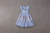 Blue Victorian tulle birthday dress with embroidery