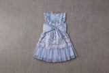 Blue Victorian tulle birthday dress with embroidery