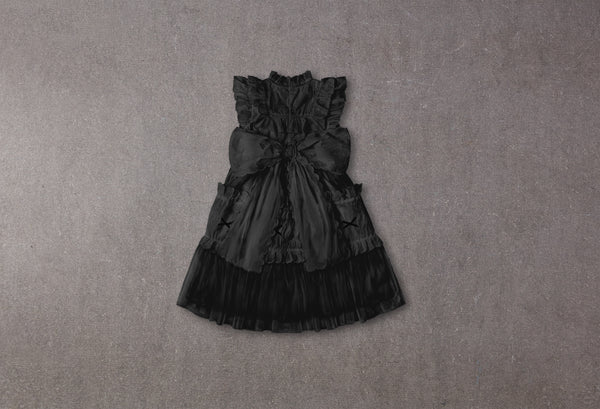 Black Victorian tulle flower girl dress with embroidery