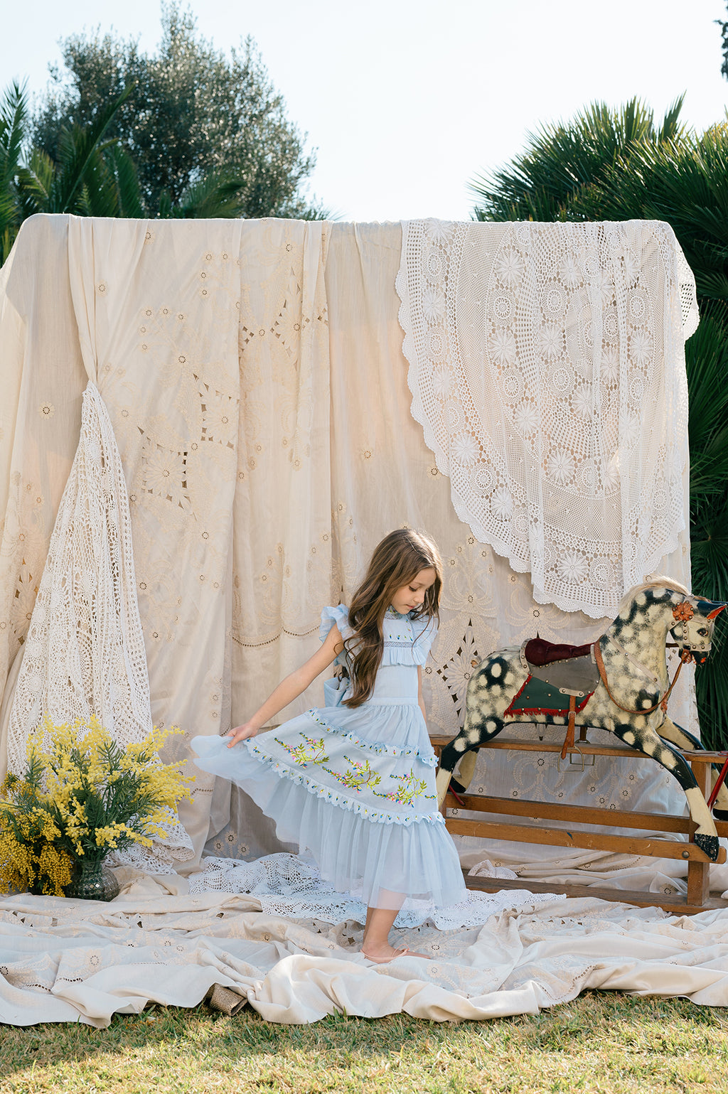 Julianna Dress |Blue Victorian tulle flower girl Dress with embroidery 8