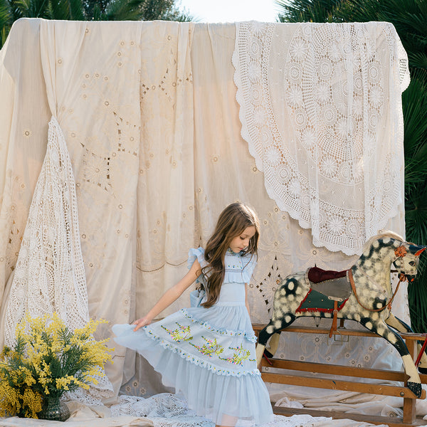 Julianna Dress |Blue Victorian tulle flower girl dress with