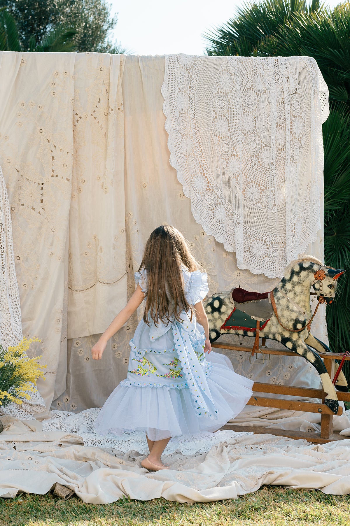 Julianna Dress |Blue Victorian tulle flower girl dress with