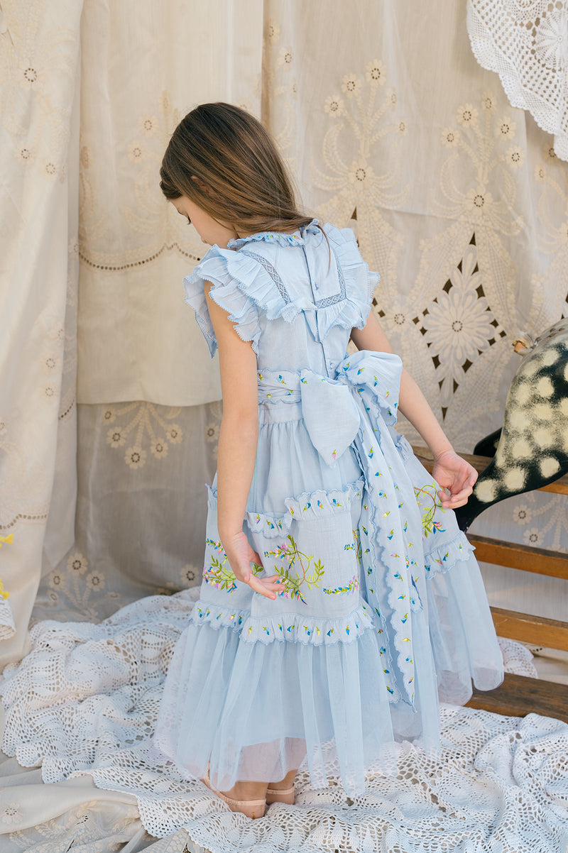Julianna Dress |Blue Victorian tulle flower girl dress with