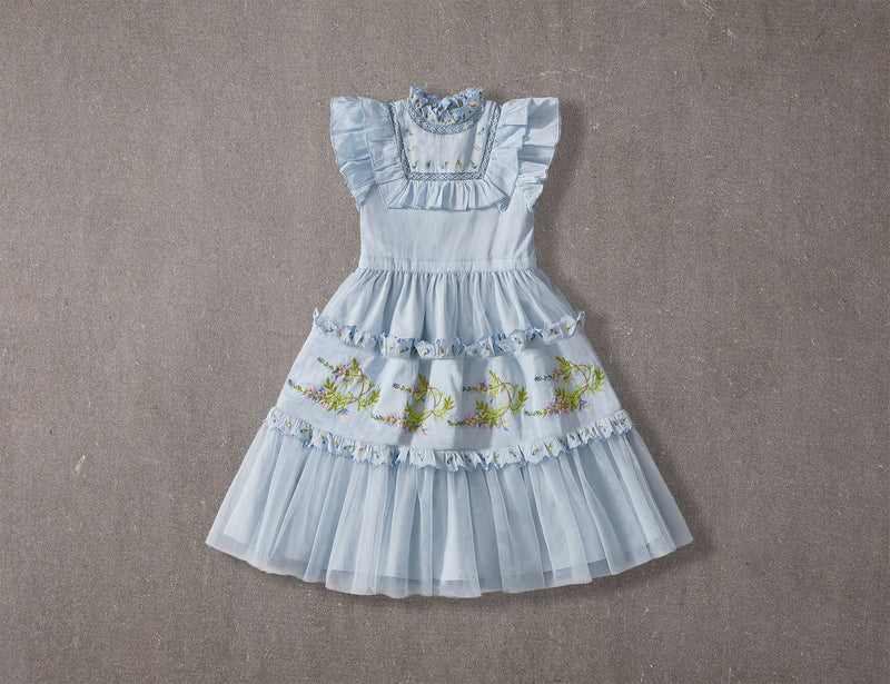 Julianna Dress |Blue Victorian tulle flower girl dress with