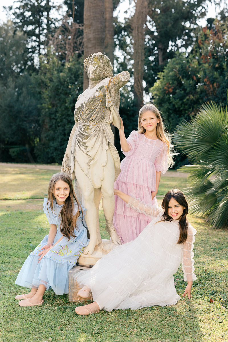 Julianna Dress |Blue Victorian tulle flower girl dress with