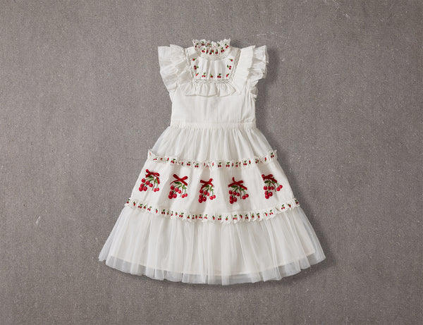Julianna Dress | White Victorian tulle flower girl Dress with embroidery 1