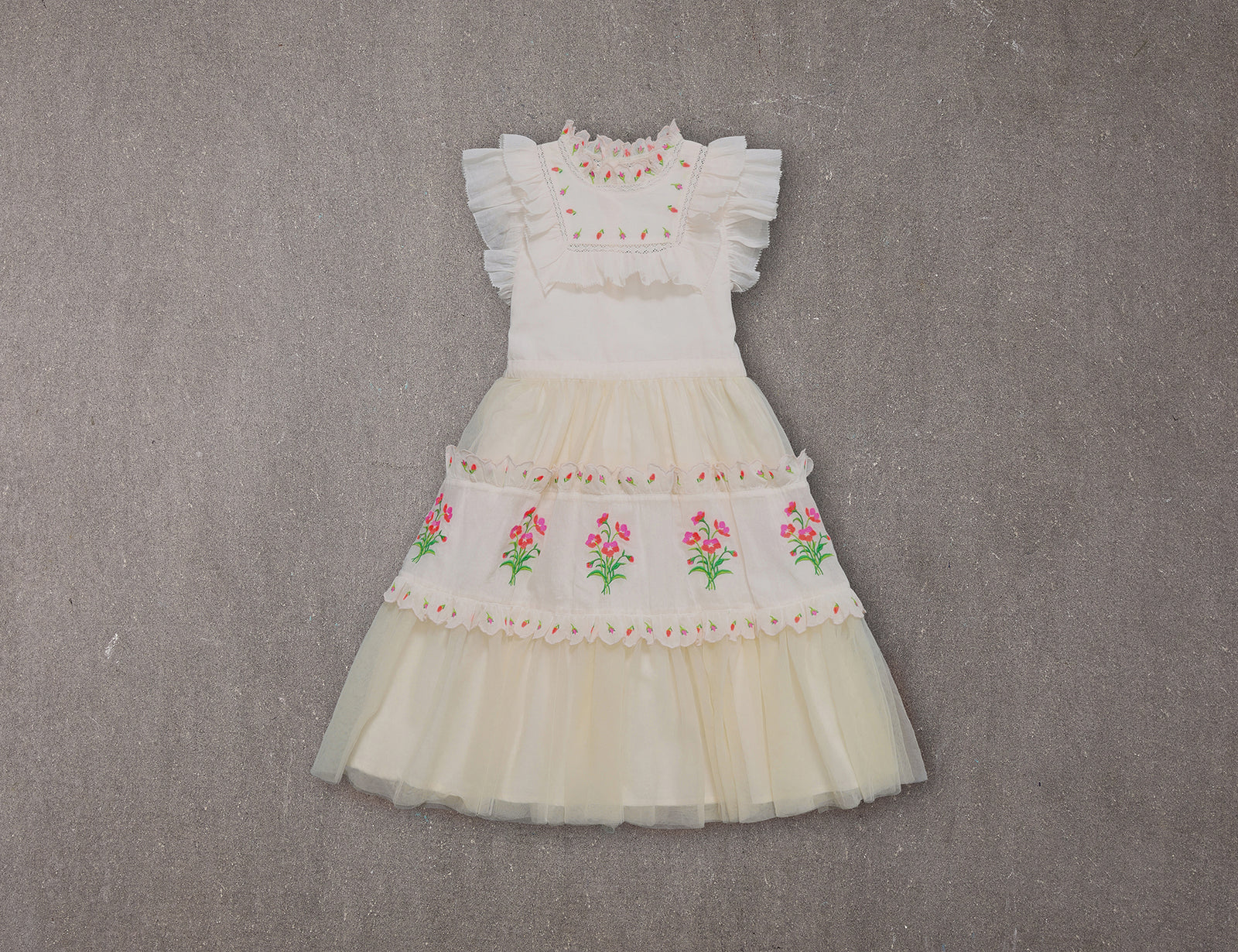 Julianna Dress | Beige Victorian tulle flower girl dress with