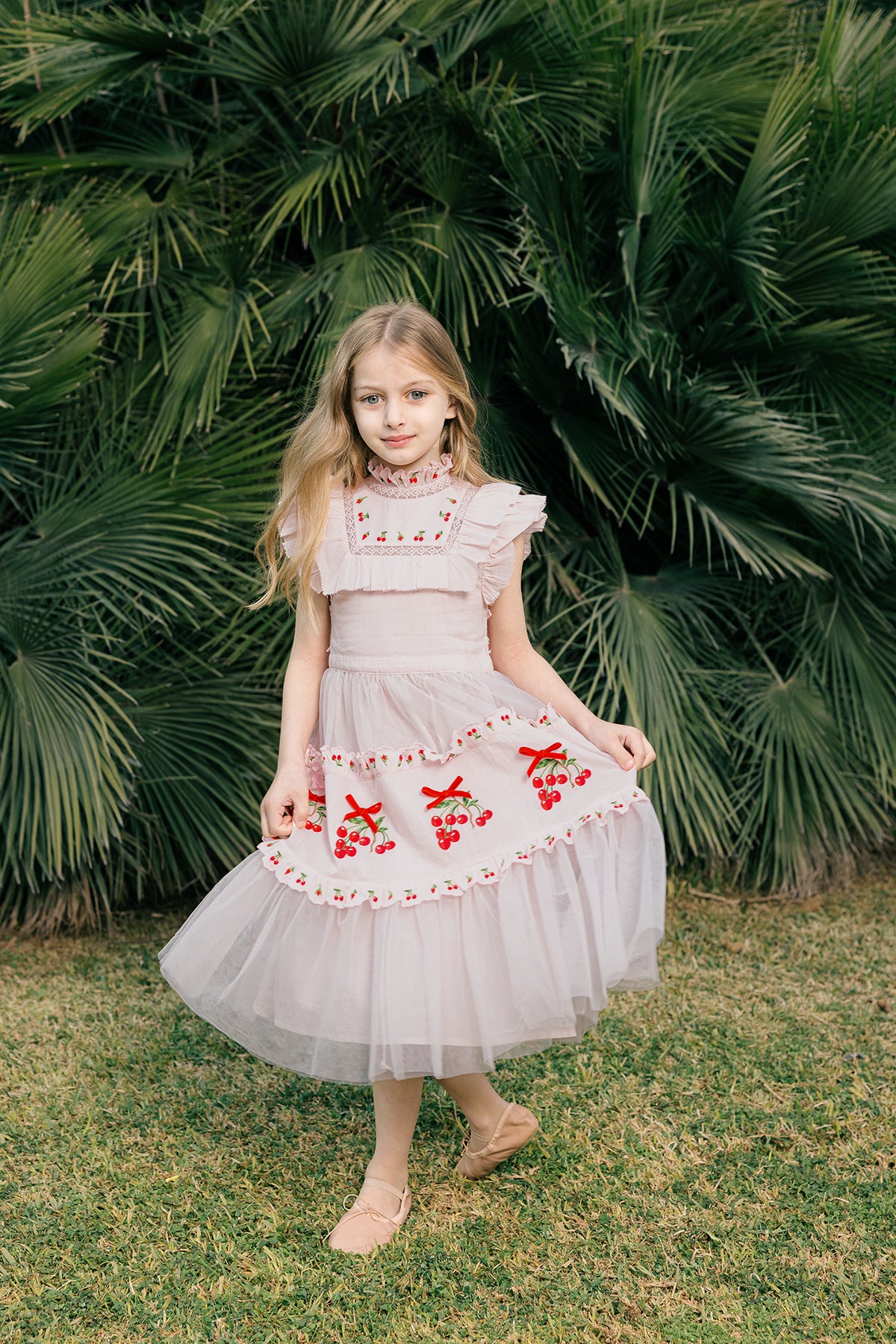 Julianna Dress | Pink Victorian tulle flower girl dress with