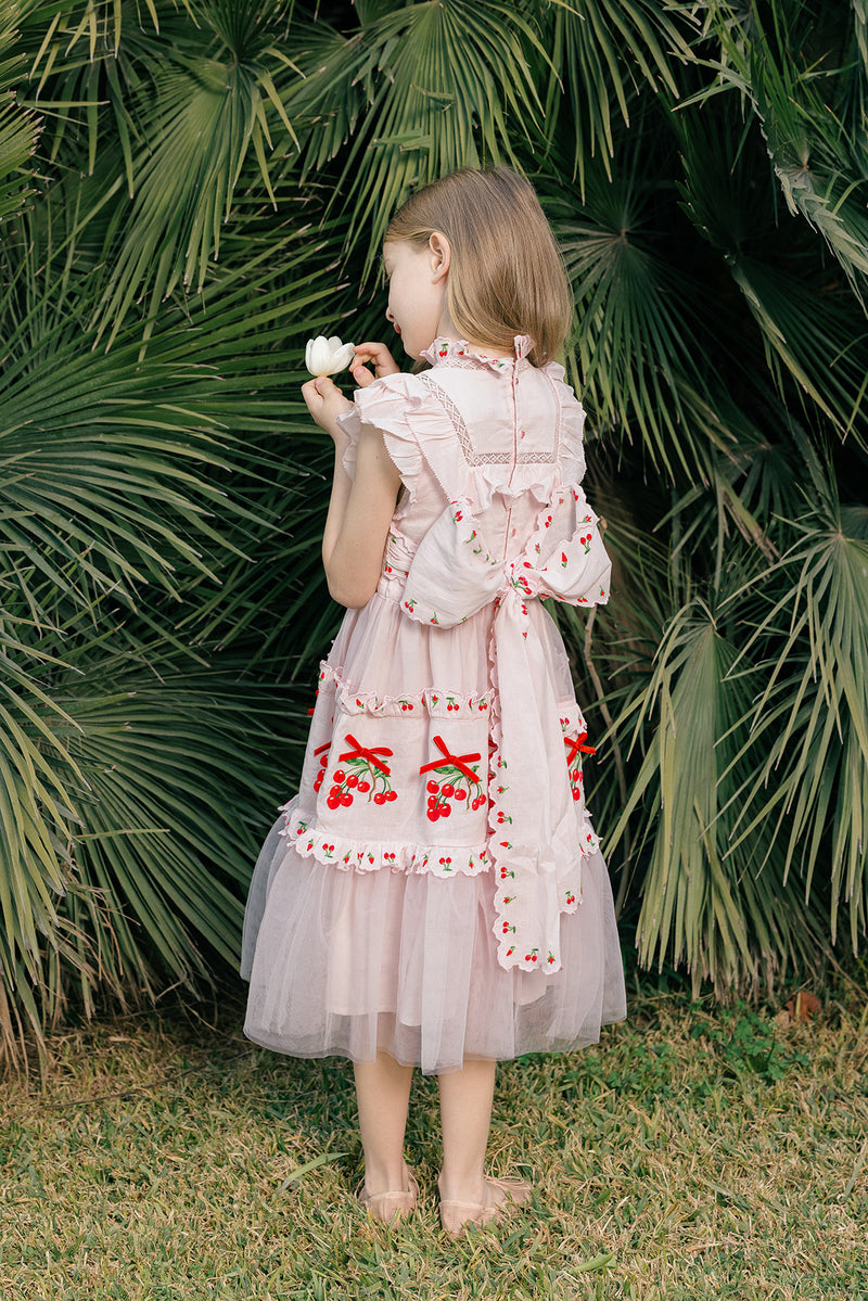 open lace back dress Light Pink Floral Embroidered Midi Dress - All Dresses main image 0