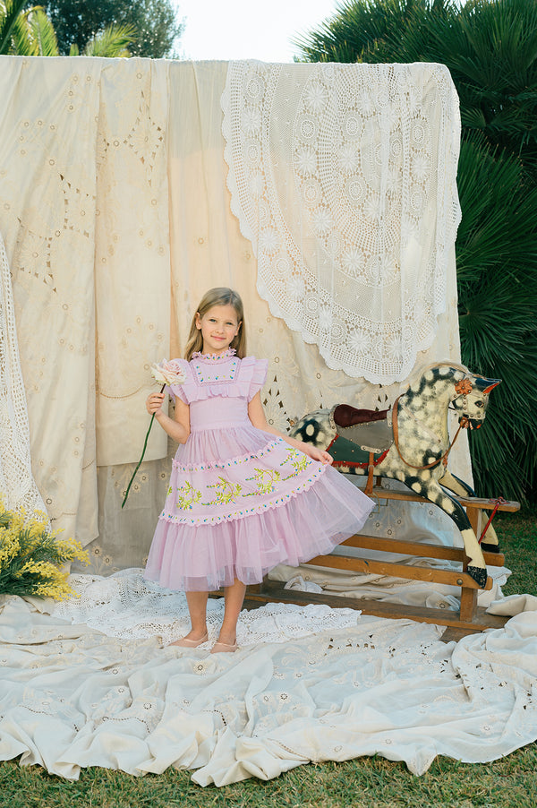 Julianna Dress | Purple Victorian tulle flower girl dress with