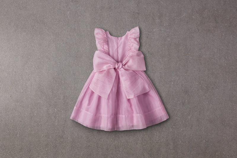 Pink silk organza birthday dress with pleats