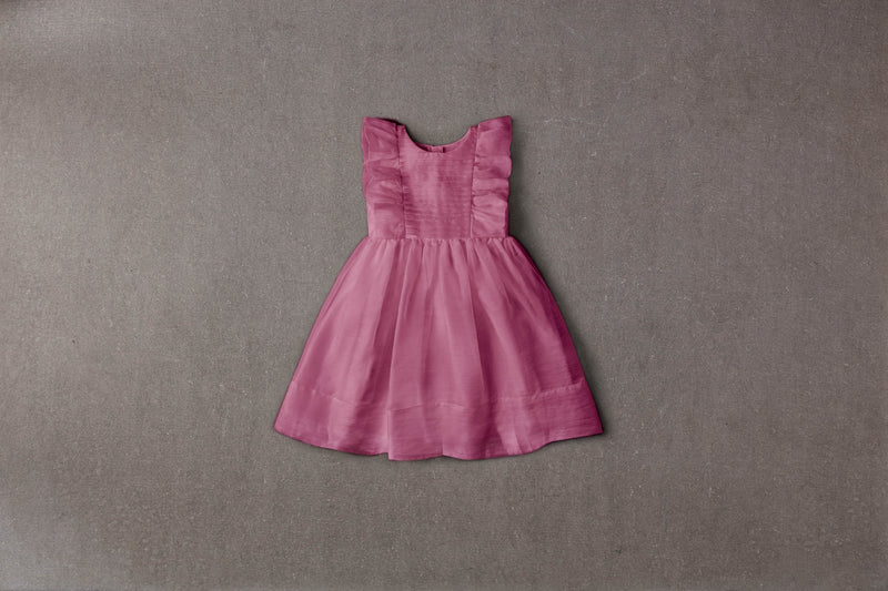 Purple silk organza Christmas dress with pleats