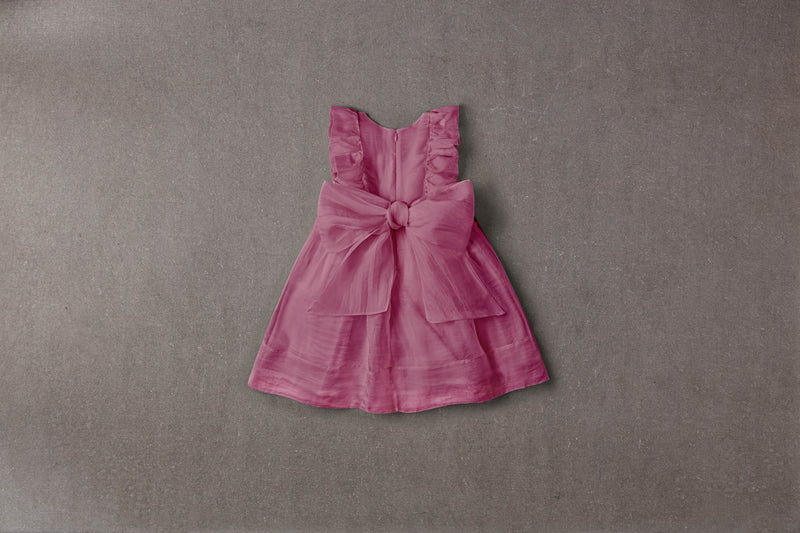 Purple silk organza Christmas dress with pleats