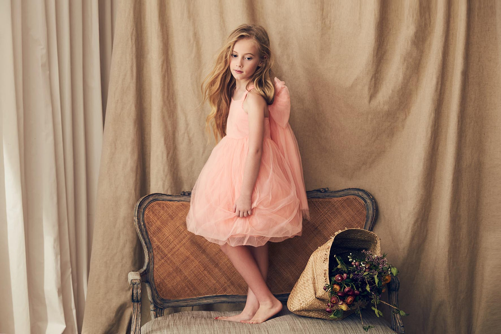 white christmas dresses Daphne Peach Cream Satin Maxi Gown with Long Sleeves main image 0