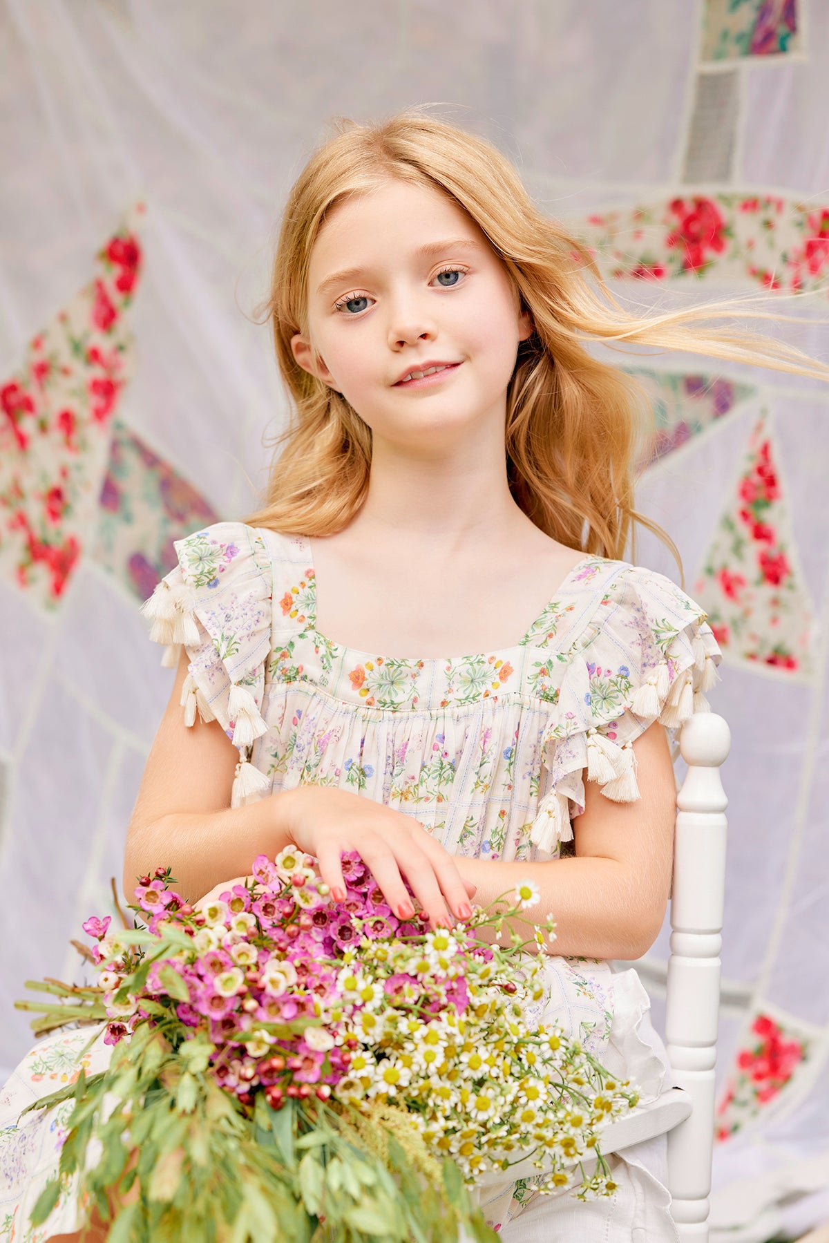 Chloe Dress | Cream Floral Cotton Birthday Dress with Tassels 3 Chloe Dress | Cream Floral Cotton Birthday Dress with Tassels 3