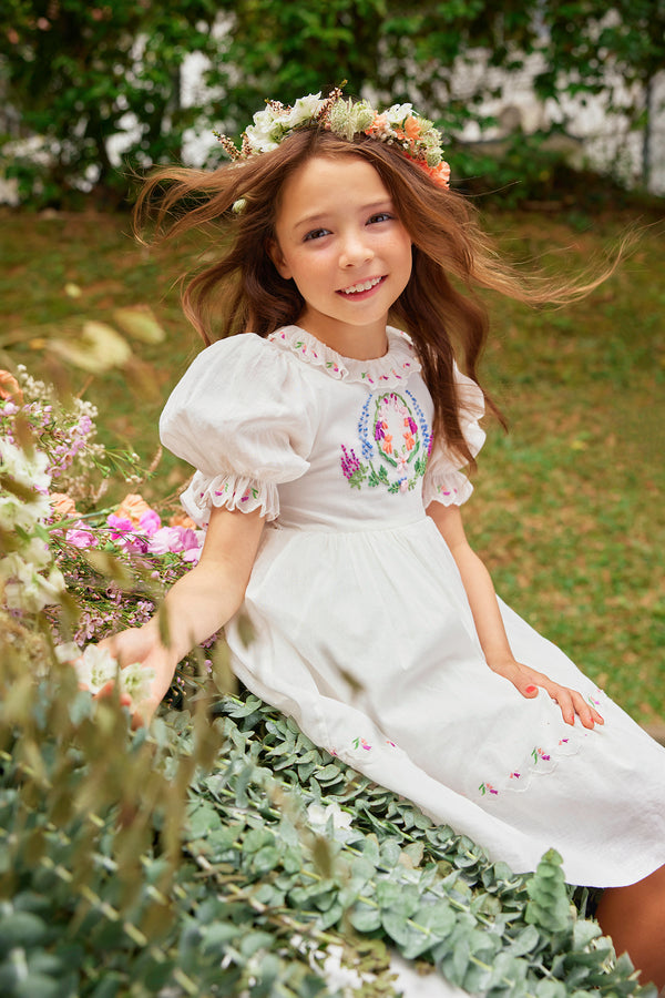 Violet Dress | White cotton flower girl Dress with ribbon embroidery 16 Violet Dress | White cotton flower girl Dress with ribbon embroidery 16