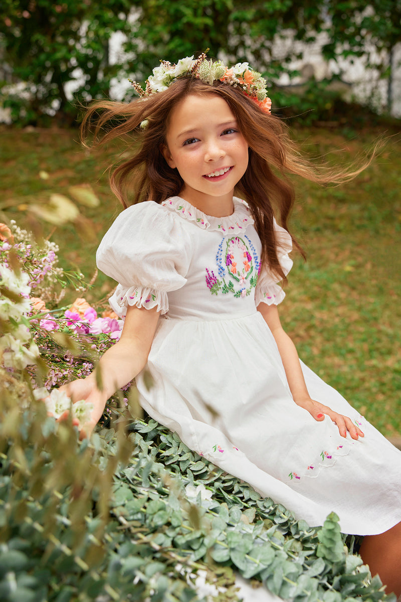 dress with white flowers The Lily in Provencal Blue Floral 18 / Provencal Blue Floral Cascading ruffle trim White And Pink Floral High