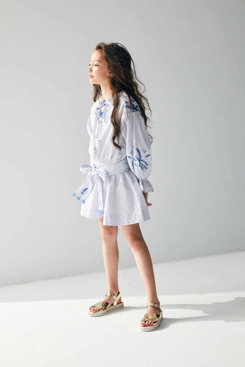 Tia Dress | Small Blue Checks