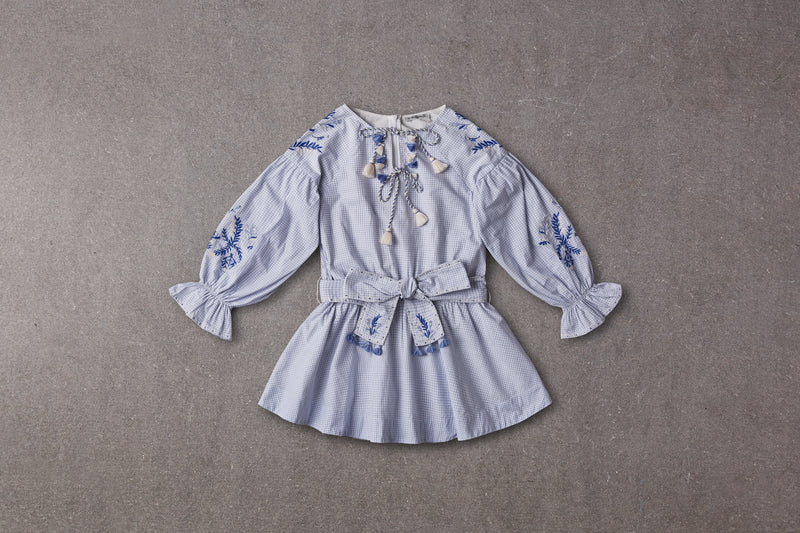 Tia Dress | Small Blue Checks