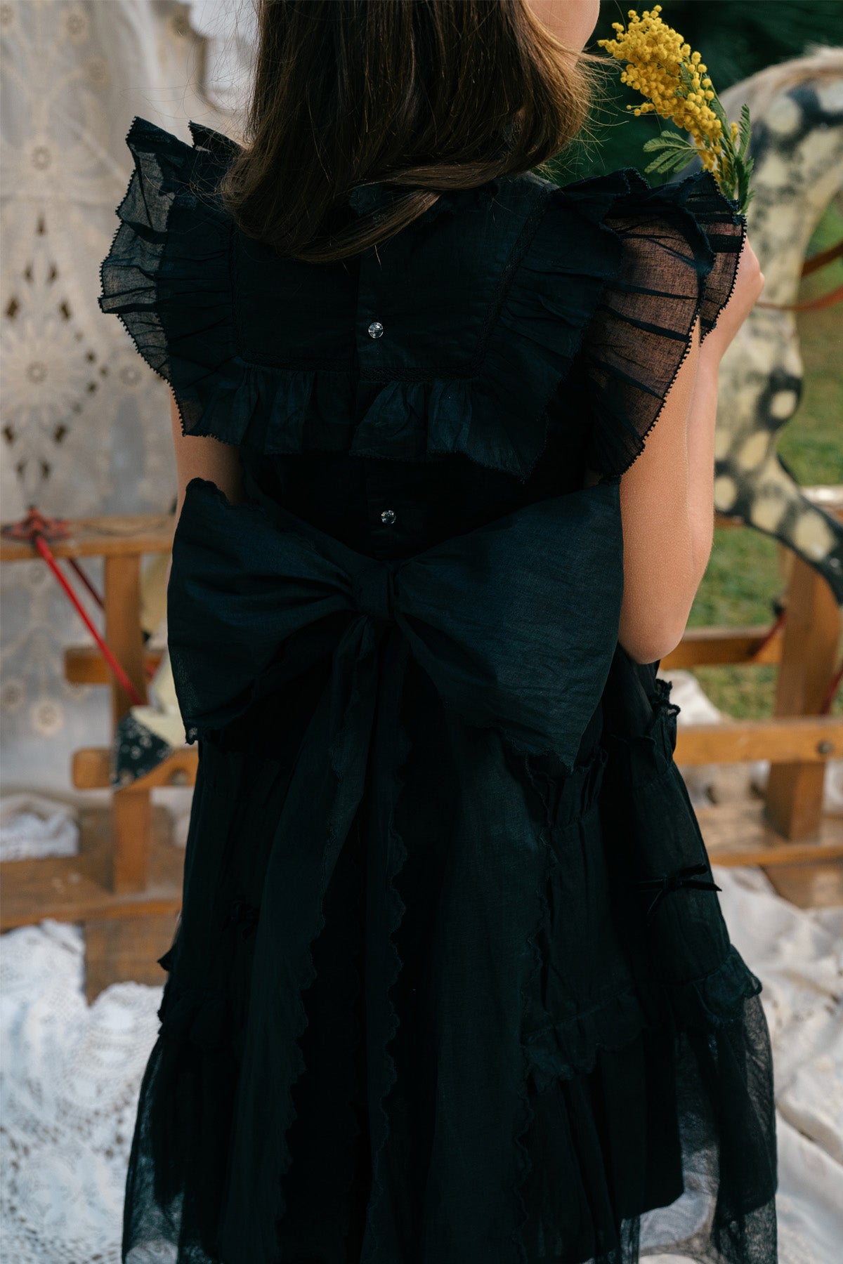 Julianna Dress | Black Victorian tulle flower girl dress with