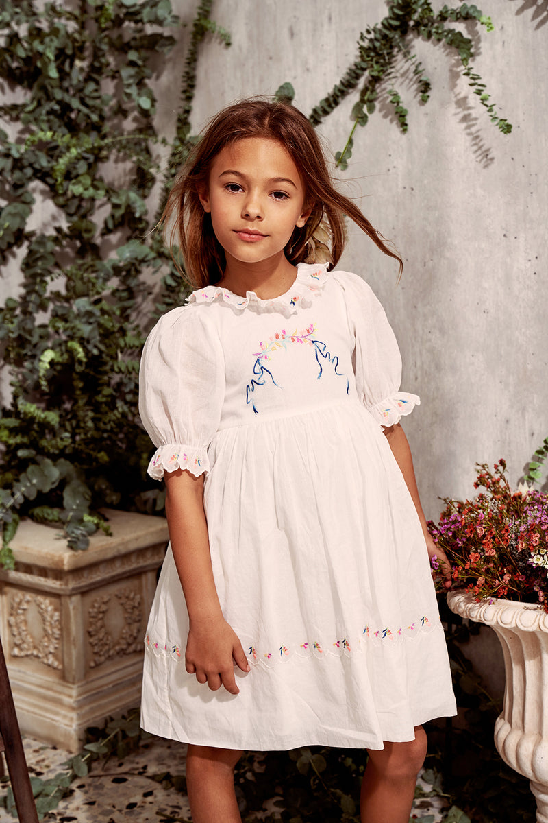 Violet Dress | White cotton flower girl Dress with flower embroidery 2 Violet Dress | White cotton flower girl Dress with flower embroidery 2