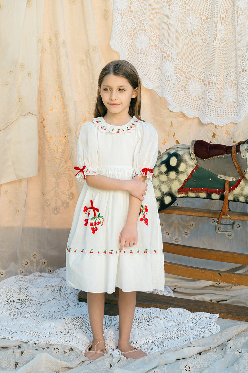 Violet Dress | White cotton flower girl dress with ribbon