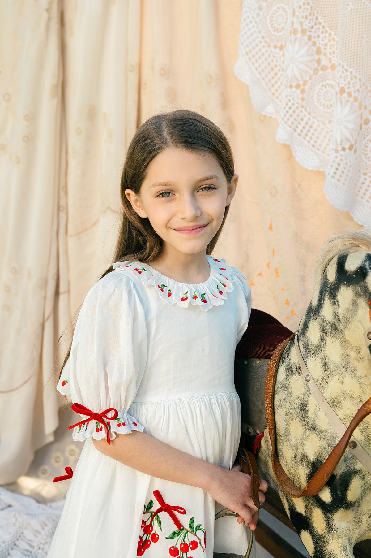 Violet Dress | White cotton flower girl Dress with ribbon embroidery 4 Violet Dress | White cotton flower girl Dress with ribbon embroidery 4