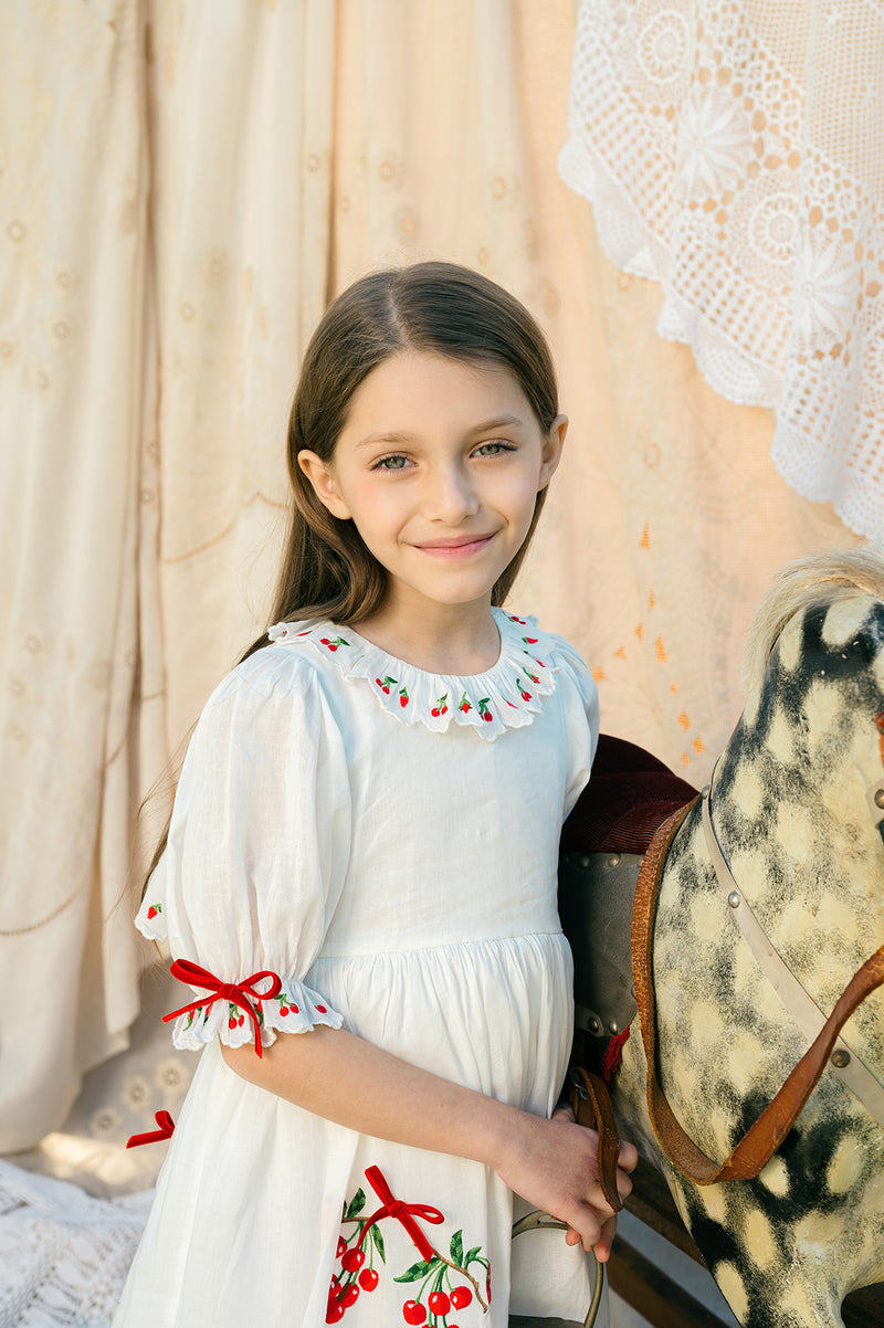 Violet Dress | White cotton flower girl dress with ribbon
