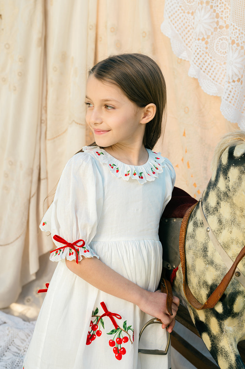 Violet Dress | White cotton flower girl dress with ribbon