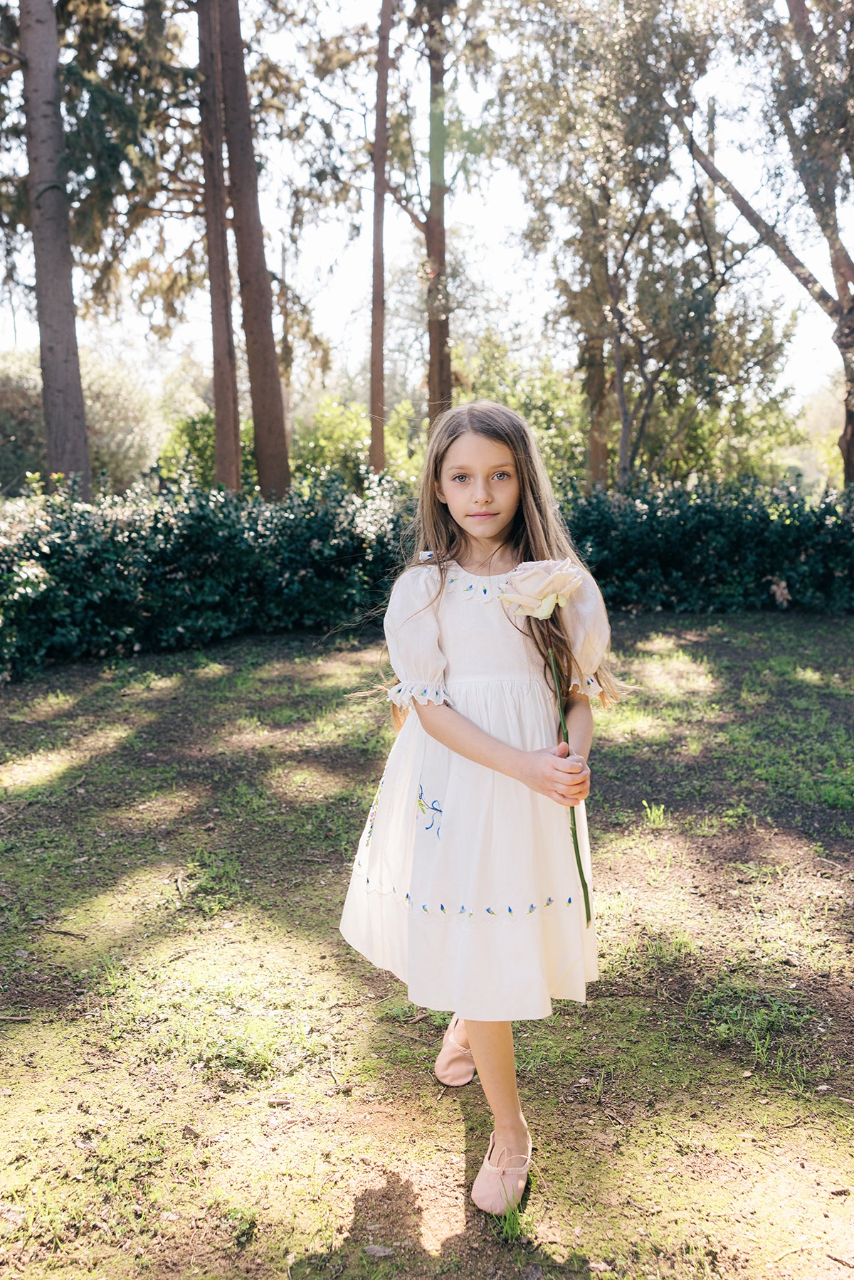 Violet Dress | White cotton flower girl dress with ribbon
