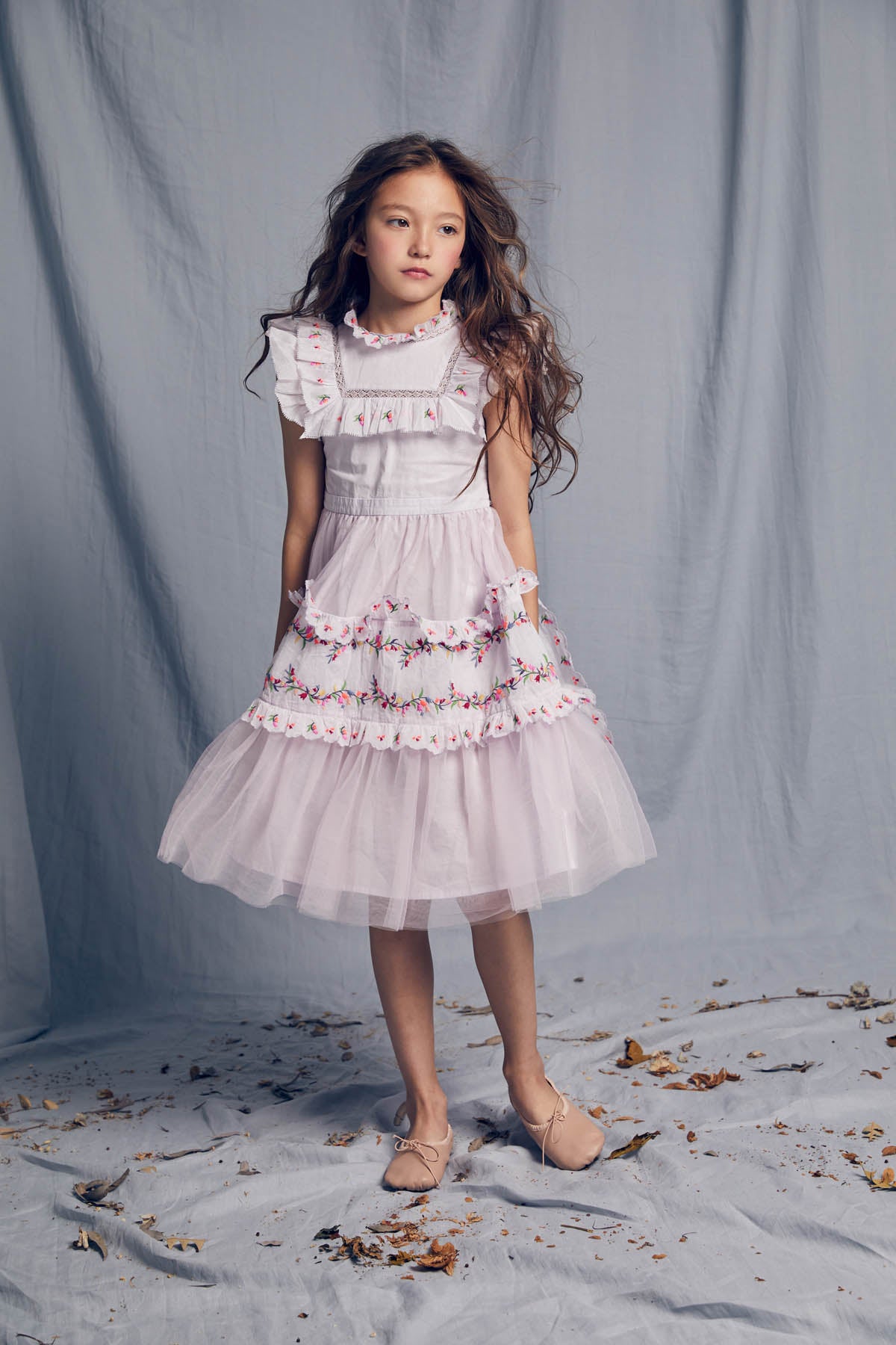Julianna Dress | Purple Victorian tulle flower girl dress with