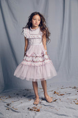 Purple Victorian tulle flower girl dress with embroidery